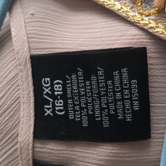 Apostrophe Beige Sheer Top With V-Neck Embellished  Size XL - Picture 6 of 6